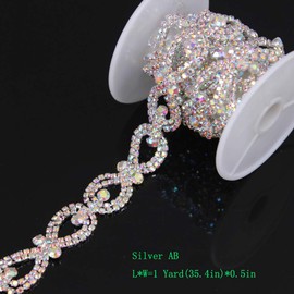 Phicmanlo 1 Yard AB Crystal Rhinestone Cup Chain Trimming Applique Crystal Sashes for Wedding Bridal Belt DIY Jewelry (Silver AB)