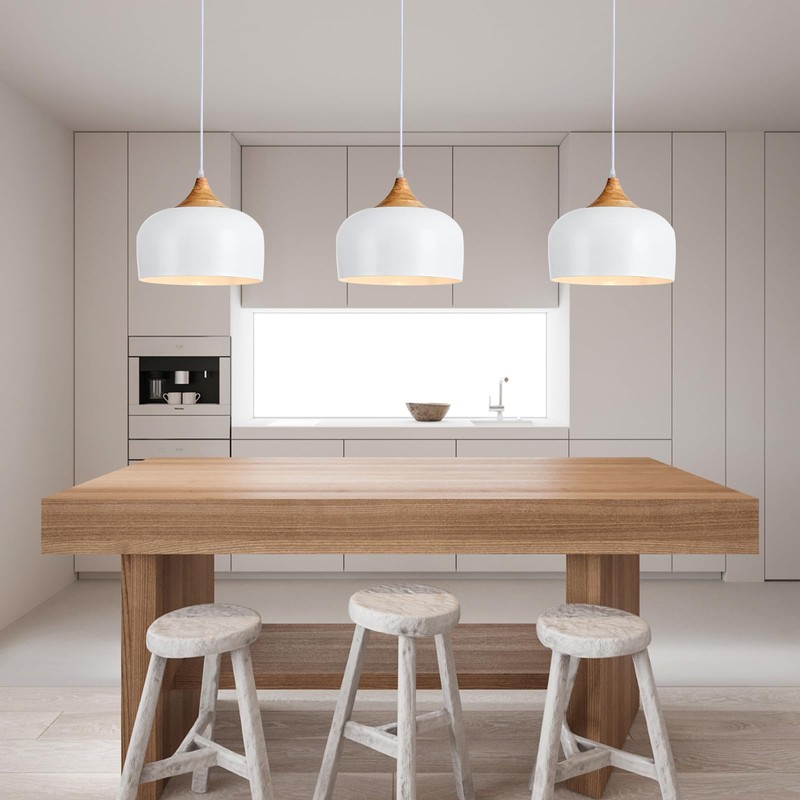 POLITAMP Modern Large Pendant Lights,Wooden Dome Pendant Light Fixture,Adjustable Hanging