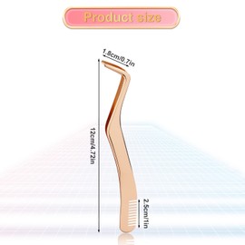 2 Piece Eyelash Tweezers Set, Stainless Steel Improved 2 in 1 Eyelash Extension Tweezers with Comb Eyelash Applicator for False Eyelashes (Rose Gold, Gold)