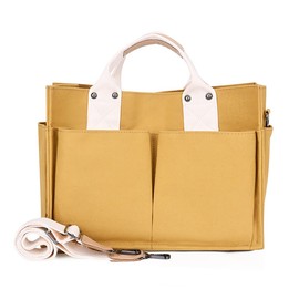TeeYee Women's Medium Handbag Canvas Shoulder Bag Shopper Multi Compartments for Books Travel Everyday School Work with Shoulder Strap Yellow