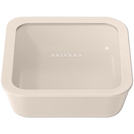 BRIVARA HOME Ceramic Coated Glass Food Storage Container | No PTFE, PFOA, PFAS, and BPA | Reusable Non Toxic Meal Prep Container with Glass Lid | Easy To Store | 8 Cup Square [Crema]