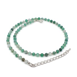 THEPRETTYBITS Green Agate Beaded Necklace, Natural Gemstone Collar, Adjustable 16-inch Strand, Silver Plated, Handmade Boho Chic Chakra Crystal