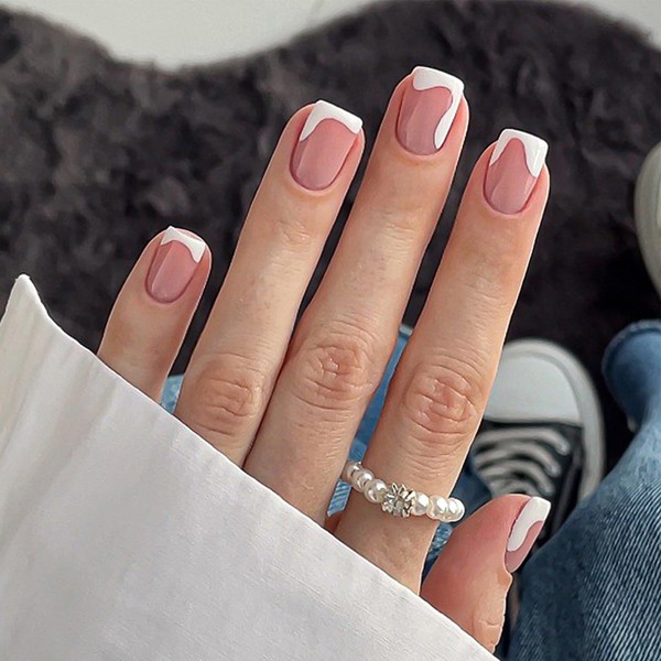 French False Nails Tip Square - 24Pcs White Irregular Shape