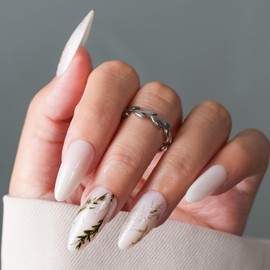 Floral Design Almond Press On Nails