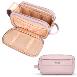 Toiletry Bag for Men & Women, Cruise Ship Travel Essentials, Shaving Dopp Kit with Dry and Wet Separation, Water-resistant Bathroom Cosmetic Organizer Bag, Makeup Accessories with Trolley Belt, Pink