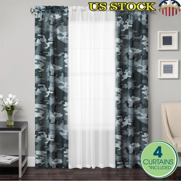 Unbranded 4 Piece Curtain Sheer Set Rod Pocket Light Filtering