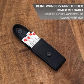 Wonder toothpicks with Flavor - 80 Individually Packaged toothpicks + 1 Leather case - Elegant Black Leather Cover - Belt Pouch for Our toothpicks (Leather case + 80-Single Pack)