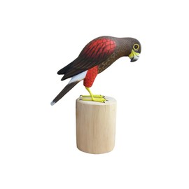 Brave Wings Hand Carved Wooden Garden Bird ~ Harris's hawk on Log ~ OOAK Ornament Sculpture Figurine Statue Unique Table Decoration for Home Decor Gift for Christmas and Birthdays ~ 3533