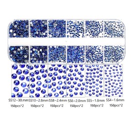 Jollin 1920 Pieces Flat Back Rhinestones Glass Pendants Gemstones for Nail Art Assorted Shapes Sapphire