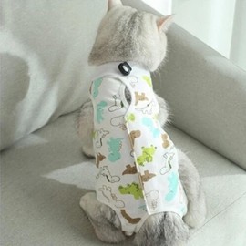 Qiansail Cat Surgery Recovery Suit, Cats Wound Recovery Suit After Surgery Female Male Cute Dinosaur Puppy Onesie for Stop Licking Abdominal (M)