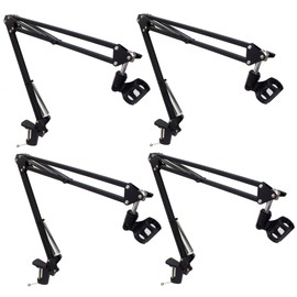 (Qty 4) Technical Pro Microphone Suspension Stand, Height Adjustable Crane Arm with Mic Holder, Extendable Arm and Precise Positioning for Broadcasting and Sound Recording