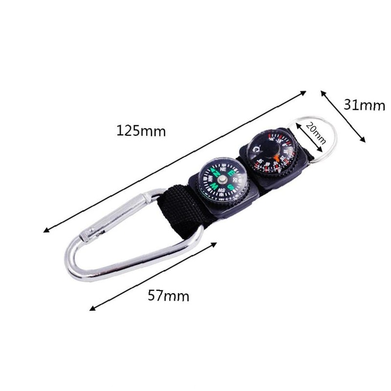 Compass Thermometer Key Holder, Small, Multi-functional, Carabiner Included, Compact, Portable,
