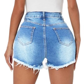 Tunlaud Women High Waisted Ripped Stretchy Hot Jeans Shorts Summer Distressed Frayed Raw Hem Denim Shorts (XL, Light Blue)