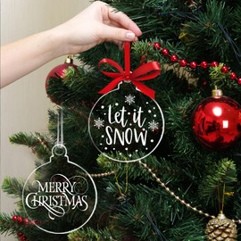 50 Pack Christmas Tree Ornaments Blanks - 4 Inch Clear Round Acrylic Flat Disc Ornaments Blanks Christmas DIY Crafts Transparent Circle Discs for Christmas Winter New Year Party Hanging Decorations