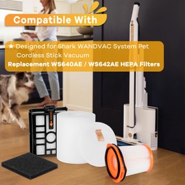 WS642AE Filters for Shark WANDVAC System Cordless Stick Vacuum with HEPA Empty Base Cleaner WS642AE WS640AE, Fabric Filter + Self-Empty Base Post-Motor + Felt & Foam Filter