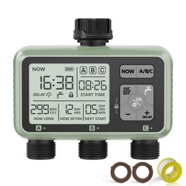 Sprinkler Timer 3 Zone Water Timer for Garden Hose Programmable Outdoor Hose Faucet Controller with Rain Delay Manual and Automatic Irrigation Controller System Low Battery Warning for Lawn Yard