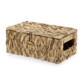 OGANAZI Natural Water Hyacinth Wicker Boxes, Woven Wicker Storage Baskets with Lids, Shelf Baskets Storage for Bathroom Bedroom Kitchen Office, 31 * 18 * 16cm (Medium)