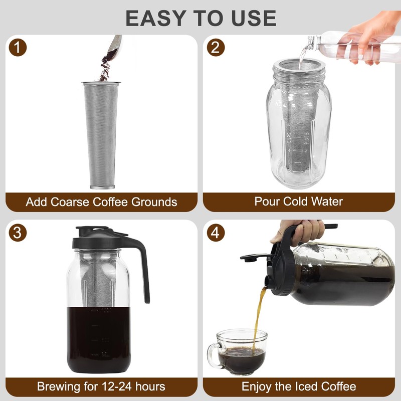 Cold Brew Coffee Maker Pitcher, 64oz Iced Coffee Tea Pitcher