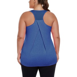 ForHailey Plus Size Tank Tops for Women Athletic Workout Tops Flowy Racerback Long Running Gym Sport Tops Sleeveless Shirts Exercise Blue 3X-Large