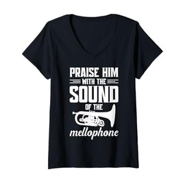 Womens Band Member Brass Instrument Praise Him Mellophone V-Neck T-Shirt