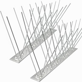 Stainless Steel Bird Spikes for Pigeons,Pre-Assembled,Anti Bird Deterrent Spikes for Woodpeckers, Squirrels, Raccoons，Weatherproof Fence Spikes for Roof, Railing,Patio (Metal, 49.2FT)