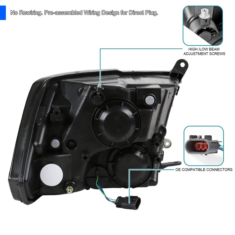 SPEC-D TUNING Smoke Quad Headlights Compatible with 2009-2018 Dodge Ram