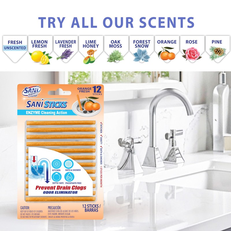 SANI 360° Sani Sticks Drain Cleaner and Deodorizer, 48 Count,