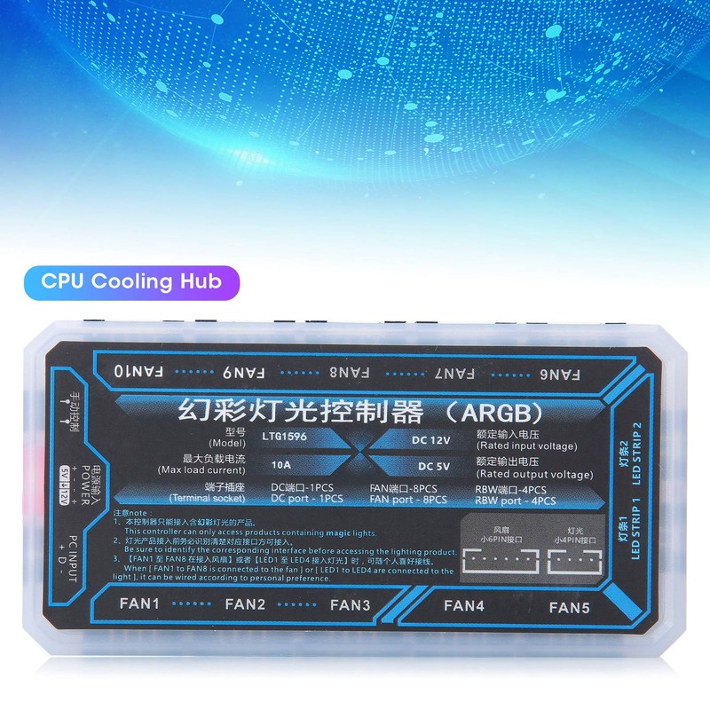 Fan Hub Computer Cooler System PH2.0 4‑Pin LED1‑LED2 FAN1‑FAN10 5V