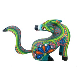 ALKIMIA INC Mexican Alebrije Seated Coyote Wood Carving Handcrafted Sculpture (Turquoise)