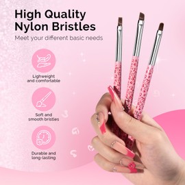 MelodySusie 3Pcs Nail Art Brushes Set,Nail Art Clean Up Brushes,Brushes for Nails with Flat/Oval/Angled Gel Nail Brushes,Nail Brushes for Cleaning Nail Polish Mistake Or Gel Application