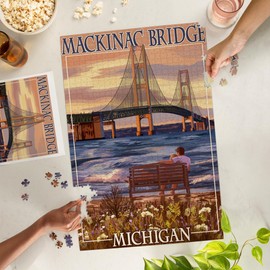 Lantern Press Mackinac, Michigan, Mackinac Bridge and Sunset, 1000 Piece Jigsaw Puzzle for Adults, Made in USA with Reference Poster