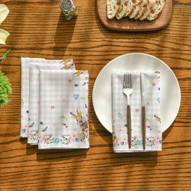 Horaldaily Easter Cloth Napkins 18 x 18 Inch, Spring Flower Buffalo Plaid Bunny Party Dinner Decoration Washable Napkins Set of 6