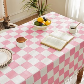 Ohocut Mantel a cuadros con borla, mantel rectangular de tablero de ajedrez rosa para cocina, comedor, pícnic, lavable, sin arrugas, tela de lino de algodón, 55 x 86 pulgadas