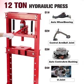 12T Hydraulic Shop Press, 26000lbs Hydraulic Press H-Frame 4-Hold Adjustable Height with Movable Plates for Garage