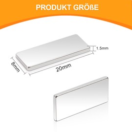 Pack of 16 Neodymium Magnets Extra Strong, 20 x 8 x 1.5 mm Magnets Strong Magnets for Magnetic Board, Super Strong Rare Earth Magnets, Rectangular Magnets for Kitchen Cabinet, Office, Whiteboard