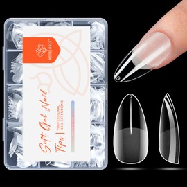 Modelones Nail Tips, 216 Pieces, Full Cover Nail Tips Set, Soft Gel Tips Set, Pre-Buff PMMA Resin Nail Tips, Artificial Nails for Sticking, Nail Art, DIY, 12 Sizes, Medium Almond