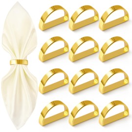 Gold Napkin Rings Set of 12, Semicircle Metal Bright Gold Napkin Holder Buckles, Fall Thanksgiving Christmas Napkin Rings, Napkin Rings for Dinner Table Decor, Wedding, Banquet, Party, Easter