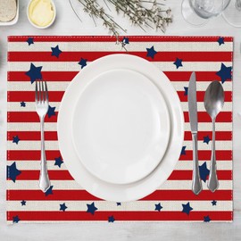 BOTB LIHM 4th of July Placemats Set of 8 Stars Patriotic America Memorial Day Independence Day Dining Table Decoratios Table Mats Cloth placemats 12X18 Inch