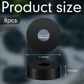 Multi Purpose Rubber Spacer 1 Inch OD x 3/8 Inch ID x 1/2 Inch Thickness Black Round Rubber Washers Anti Vibration Neoprene Rubber Bushings Spacers Washers for Home and Car Accessories (8 Pcs)