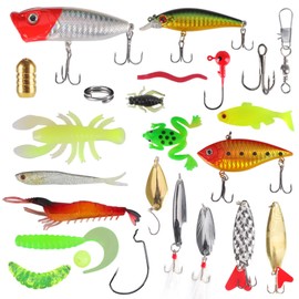 RoseFlower Fishing Lure Set Mixed Universal Artificial Topwater Fish Lure Soft Baits Kits Including Spinning Lure, Plastic Worm, hooks, Swivels and Storage Box - Freshwater Saltwater Fishing Equipment