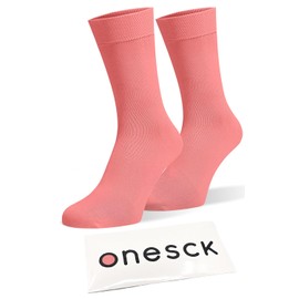ONESCK Super Soft Cotton Dress Socks Vibrant Plain Colours for Women (Coral Pink, 4-7)