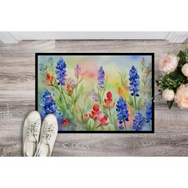 Caroline's Treasures DAC1708JMAT Texas Bluebonnets in Watercolor Indoor or Outdoor Mat 24x36 Front Door Mat Indoor Outdoor Rugs for Entryway, Non Slip Washable Low Pile