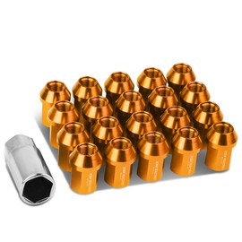 DNA Motoring M12x1.25 Universal Aluminum Lug Nuts, 20 Pcs Anodized Finish Closed End Acorn Nuts w/Socket Key, Orange Accents for Conical Seat, LN-ZTL-9018-125-OR