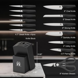 Knife Set, Vestaware 14 Pcs Kitchen Knife Set with Block, Practical One-Piece Knife Block Set Saving Space, Ultra Sharp Stainless Steel Knives Set Ergonomic Anti-slip Handle, New Home Essentials