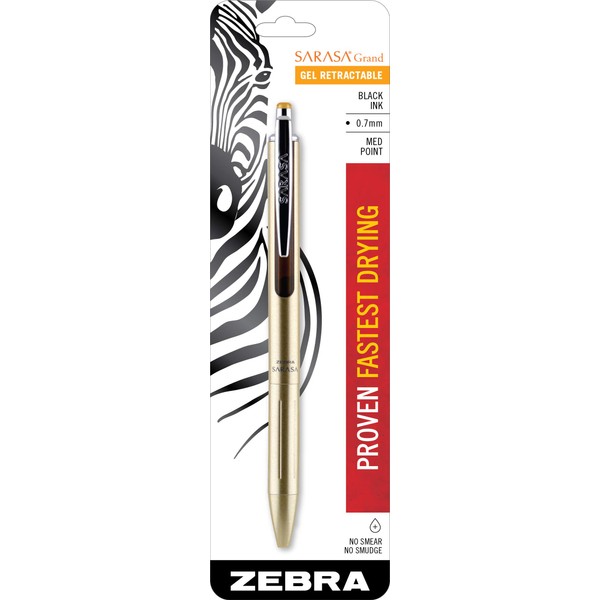 Zebra Pen Sarasa Grand, Retractable Gel Ink Pen, Gold Barrel,