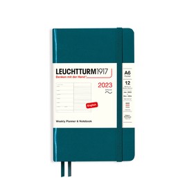 LEUCHTTURM1917 365926 Weekly Calendar & Notebook Softcover Pocket (A6) 2023, 12 Months, Pacific Green, English