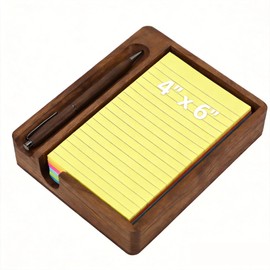 MultiBey Walnut Wood Sticky Note Holder with Pen Slot and Wooden Pen, 4x6 Self-Stick Note Dispenser Desk Accessories, Natural Wood Memo Pad Holder Organizer for Office School Home