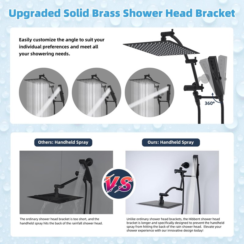 Hibbent All Metal CUPC Certified 12'' Rainfall Shower Head, Dual