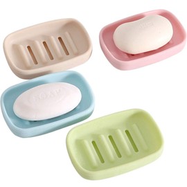 Onwon 4 Pieces Soap Dish with Drain Soap Holder BPA-Free Soap Saver, Slotted Design Can Exactly Let Soap Drain and Dry Naturally, Stop Mushy Soap, Extends Soap Life, Easy Cleaning