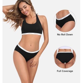 coskefy Women's Underwear Cotton Breathable Hipster Panties Soft Low Rise Bikini Ladies Workout Briefs 5 Pack Black
